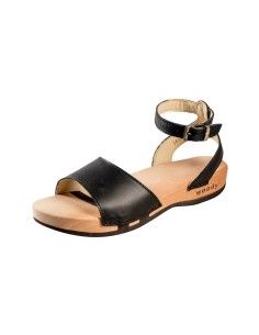 SANDALO IN PELLE E LEGNO MOD "JANA" - NERO