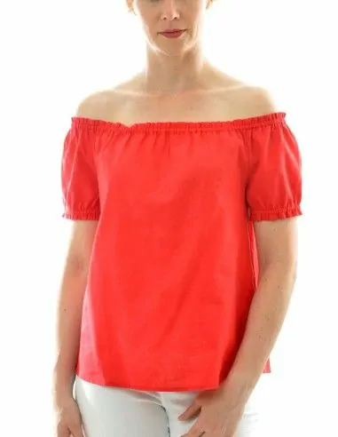 BLUSA CON SPALLE SCESE  IN 100% LINO