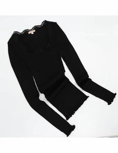 MAGLIA A MANICHE LUNGHE IN SETA-COTONE CON PIZZO