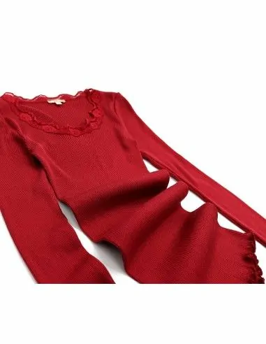 MAGLIA A MANICHE LUNGHE IN SETA-COTONE CON PIZZO