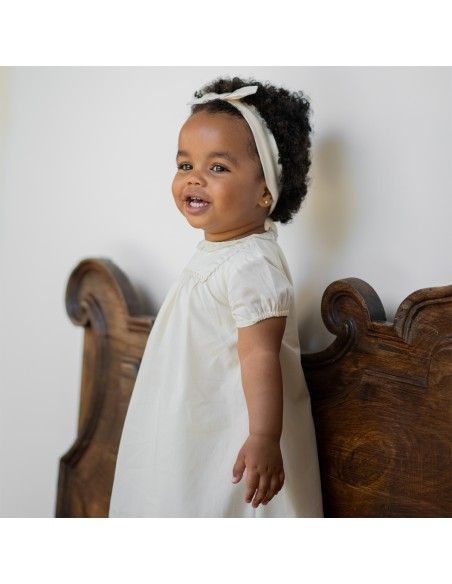 ABITO BIMBA IN PURO COTONE BIOLOGICO CON RICAMI E ROUGES