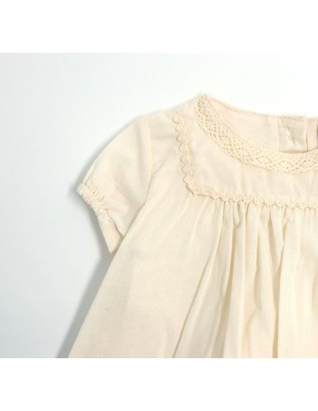 ABITO BIMBA IN PURO COTONE BIOLOGICO CON RICAMI E ROUGES