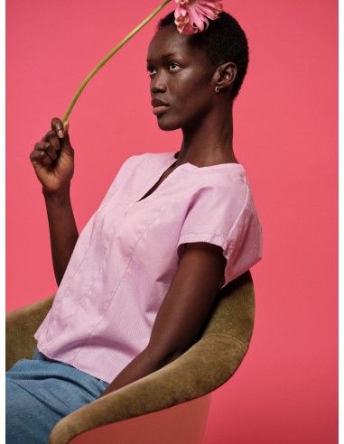 BLUSA SMANICATA RICAMATA IN COTONE BIOLOGICO