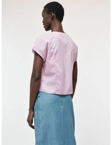 BLUSA SMANICATA RICAMATA IN COTONE BIOLOGICO