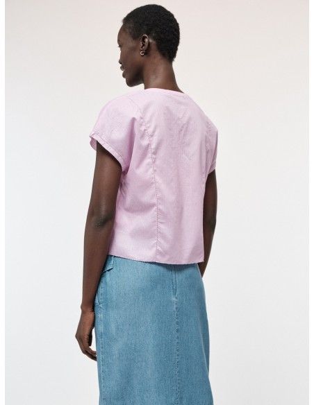 BLUSA SMANICATA RICAMATA IN COTONE BIOLOGICO