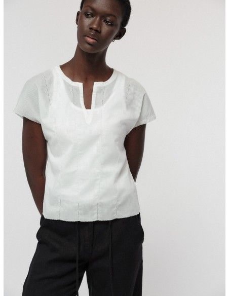 BLUSA SMANICATA RICAMATA IN COTONE BIOLOGICO