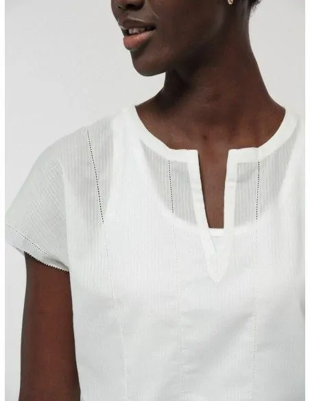 BLUSA SMANICATA RICAMATA IN COTONE BIOLOGICO