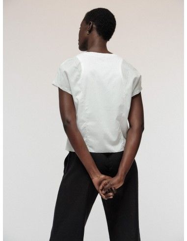 BLUSA SMANICATA RICAMATA IN COTONE BIOLOGICO