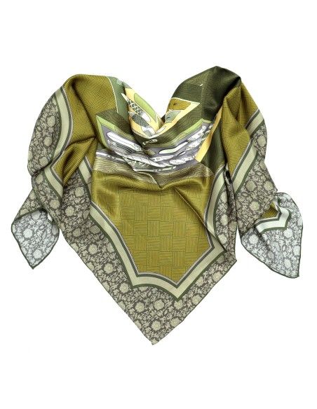 FOULARD 110x110 CM IN PURA SETA SATIN GREEN TAGLIA UNICA COLORE OLIVA