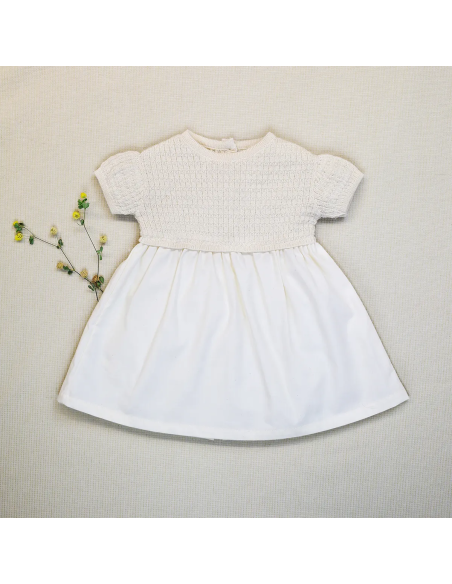 ABITO BIMBA IN COTONE NATURALE CON CORPETTO RICAMATO "PATTERN"