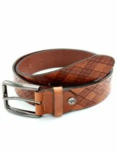 Cintura uomo senza buchi in cuoio 3cm Cognac bordi Blu