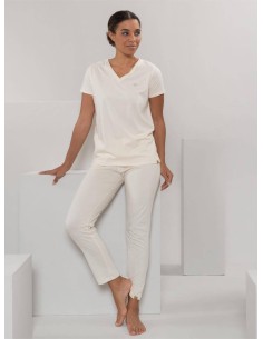 PANTALONE PIGIAMA LUNGO IN COTONE BIOLOGICO "CAROL" - BIANCO 2