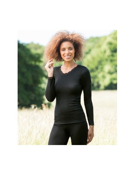 MAGLIA IN LANA-SETA  MANICHE LUNGHE CON PIZZO