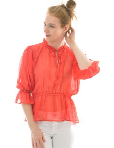 BLUSA IN PURA SETA CHIFFON - ROSSO