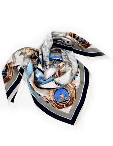 MAXI FOULARD 110X110 IN PURA SETA SATIN "BOAT"