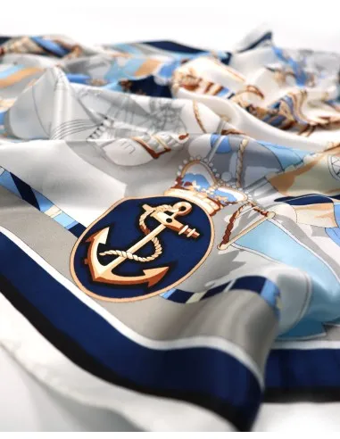 MAXI FOULARD 110X110 IN PURA SETA SATIN "BOAT"