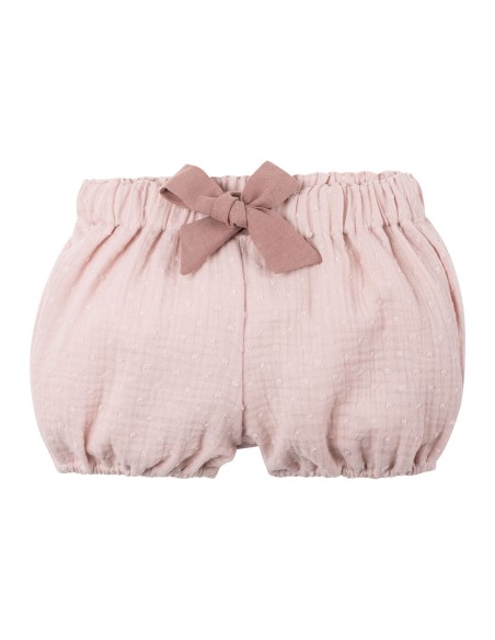 SHORTS BIMBA IN MUSSOLA DI COTONE BIOLOGICO CON FIOCCO