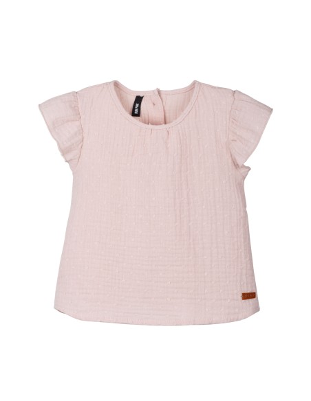 T-SHIRT BIMBA IN MUSSOLA DI COTONE BIOLOGICO CON BOTTONCINI SUL RETRO
