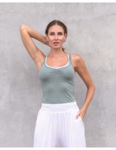 CANOTTA YOGA DOPPIA  IN COTONE BIOLOGICO  "SOFIA" - SALVIA