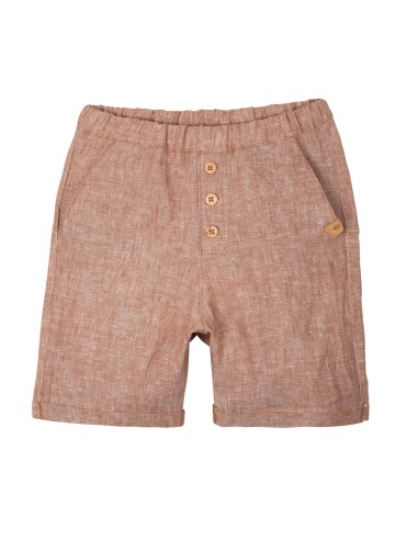 SHORTS BIMBI IN 100% LINO CON BOTTONCINI IN LEGNO
