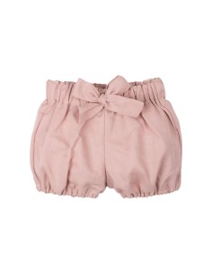 SHORTS BIMBA IN LINO E DI COTONE BIOLOGICO CON FIOCCO - ROSA
