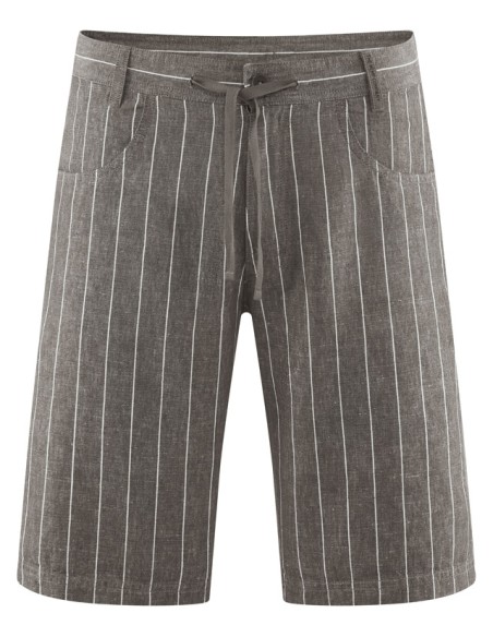 PANTALONE CORTO IN CANAPA E COTONE A RIGHE