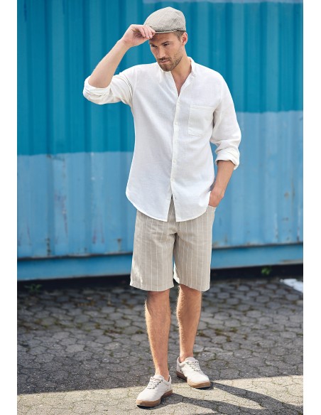 PANTALONE CORTO IN CANAPA E COTONE A RIGHE