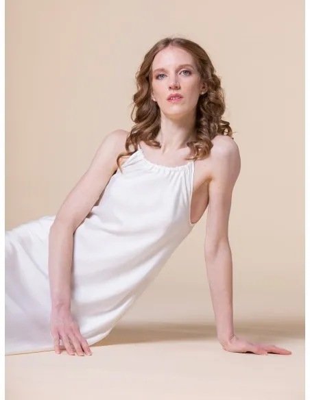 ABITO LUNGO CON SPALLINE SOTTILI IN 100% BAMBU' SATIN