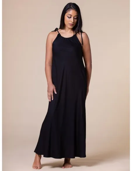 ABITO LUNGO CON SPALLINE SOTTILI IN 100% BAMBU' SATIN