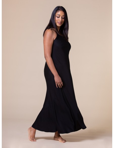 ABITO LUNGO CON SPALLINE SOTTILI IN 100% BAMBU' SATIN