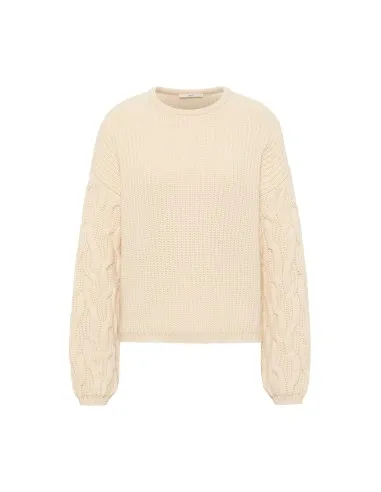 MAGLIONE IN LANA E COTONE CON MANICHE "TRECCE"