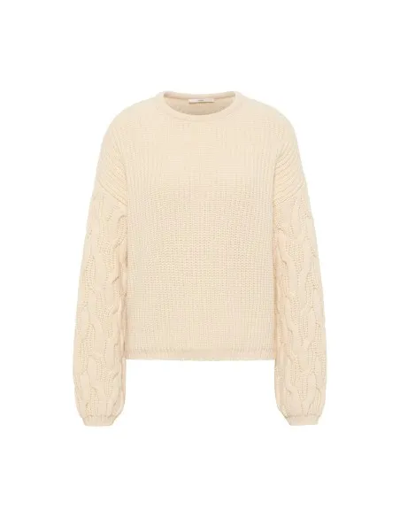 MAGLIONE IN LANA E COTONE CON MANICHE "TRECCE"