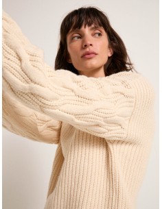MAGLIONE IN LANA E COTONE CON MANICHE "TRECCE" - LILLA 2