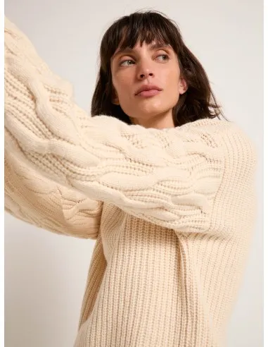 MAGLIONE IN LANA E COTONE CON MANICHE "TRECCE"