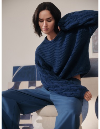 MAGLIONE IN LANA E COTONE CON MANICHE "TRECCE"