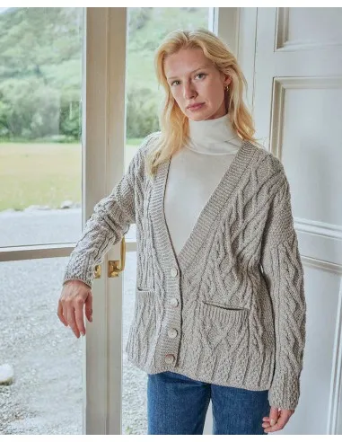 CARDIGAN SQUADRATO ARAN IN LANA SUPERSOFT