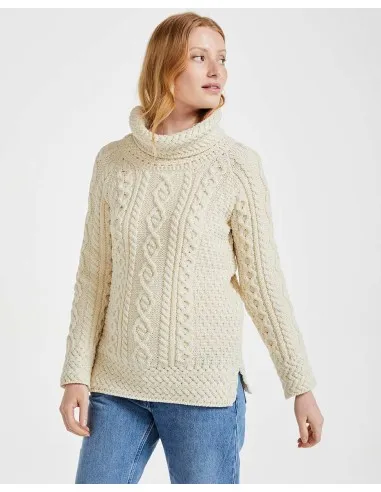 MAGLIONE ARAN IN LANA MERINO COLLO ROLL