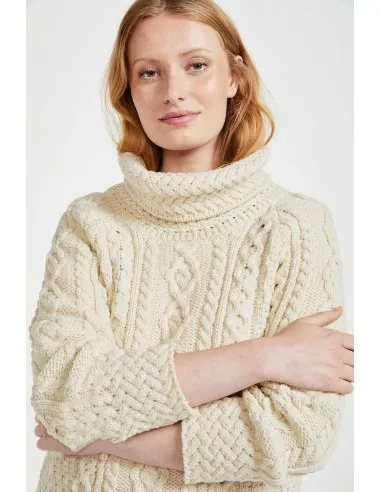 MAGLIONE ARAN IN LANA MERINO COLLO ROLL