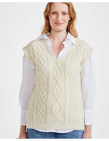 GILET ARAN IN LANA IRLANDESE A "V"