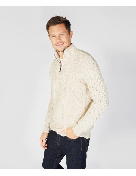 MAGLIONE IN LANA VERGINE IRLANDESE CON 1/2 ZIP