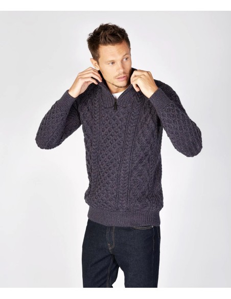 MAGLIONE IN LANA VERGINE IRLANDESE CON 1/2 ZIP