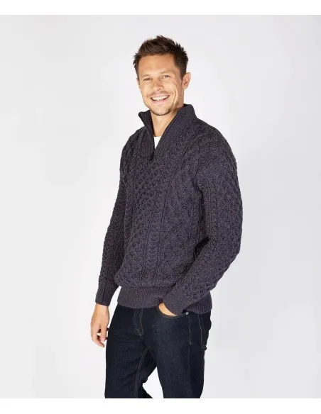 MAGLIONE IN LANA VERGINE IRLANDESE CON 1/2 ZIP