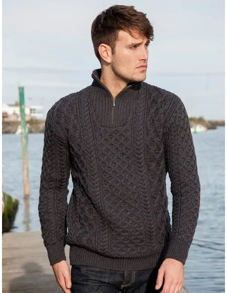 MAGLIONE IN LANA VERGINE IRLANDESE CON 1/2 ZIP