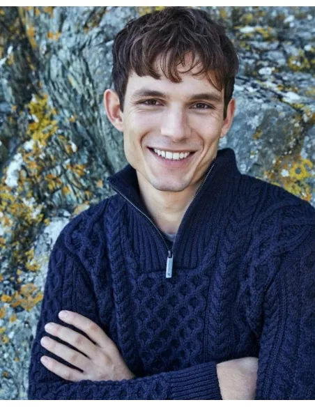 MAGLIONE IN LANA VERGINE IRLANDESE CON 1/2 ZIP