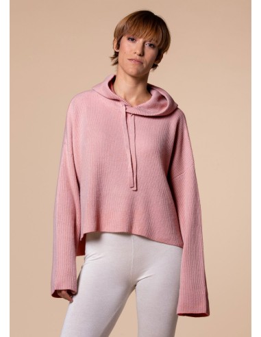 FELPINA CORTA IN 100% CASHMERE RIB CON CAPPUCCIO "ENISA"