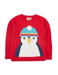 MAGLIONCINO NATALIZIO IN COTONE BIOLOGICO "PINGUINI" - ROSSO