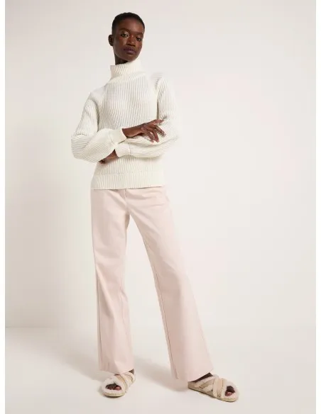 MAGLIONE IN COTONE BIOLOGICO A COSTE CON COLLO ALTO