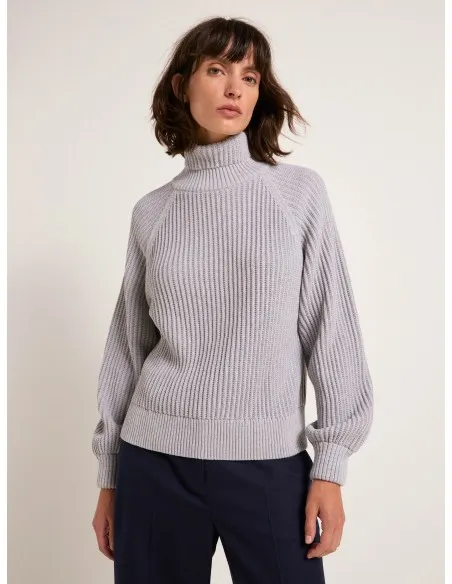 MAGLIONE IN COTONE BIOLOGICO A COSTE CON COLLO ALTO