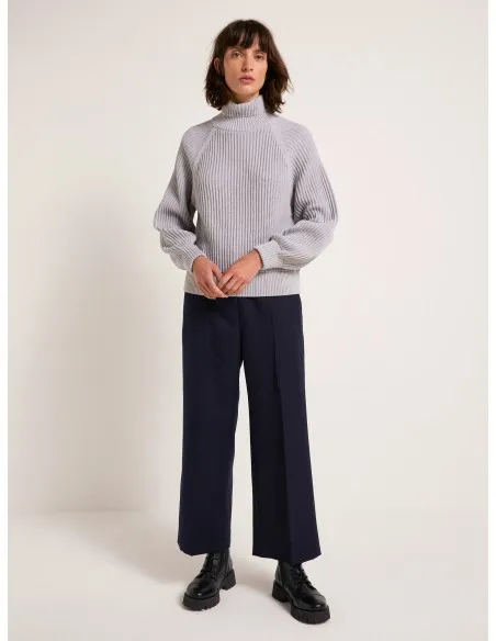 MAGLIONE IN COTONE BIOLOGICO A COSTE CON COLLO ALTO