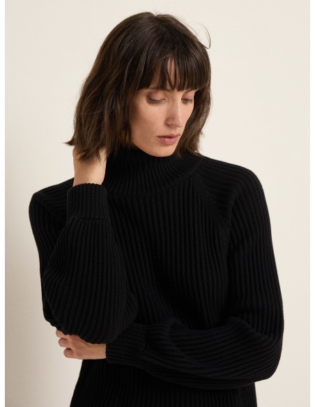 MAGLIONE IN COTONE BIOLOGICO A COSTE CON COLLO ALTO